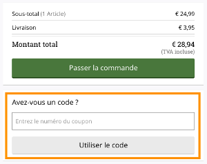 image de l'emplacement du code promo sur Large.be