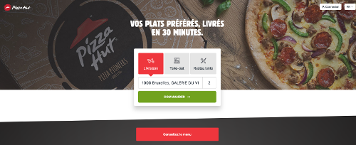 image de la page d'accueil du site pizza hut en Belgique
