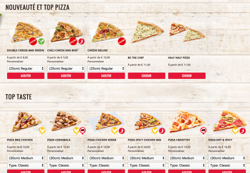 image des pizzas proposées sur Dominos.be