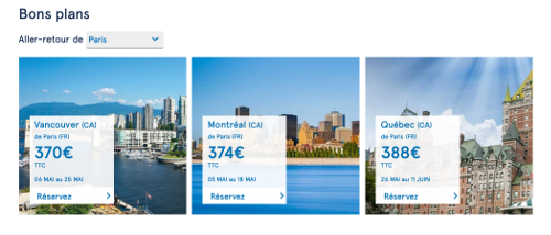 image des bons plans et destinations visible sur Air Transat