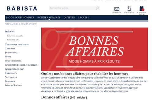 image de la page bonnes affaires sur babista.be