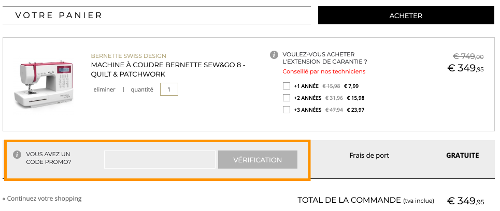 image de l'encadré code promo dans le panier sur Shopty